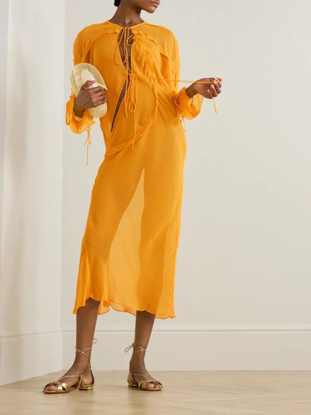 NWT Christopher Esber ruffled Orange Midi Dress